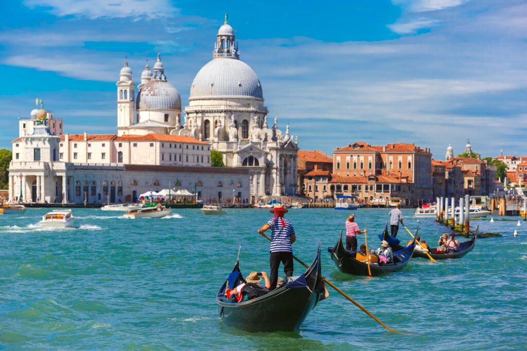 Gondolas on Canal Grande in Venice Italy, Europe